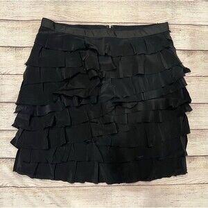 Inc International Concepts Black Ruffle Mini Skirt Silk Size 12